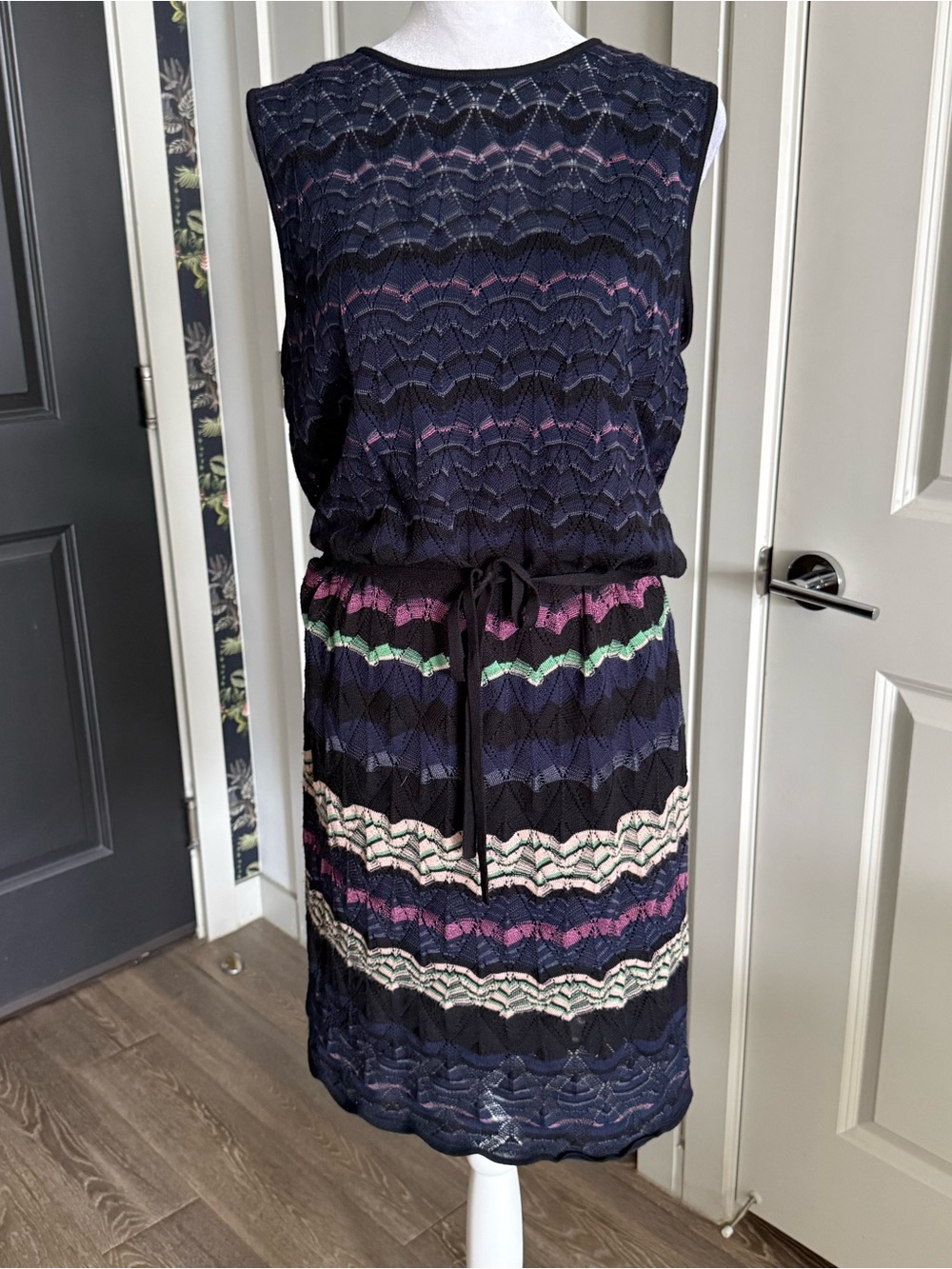 Missoni Signature Navy Multicolored Chevron Knit Dress Size IT 42 US 6